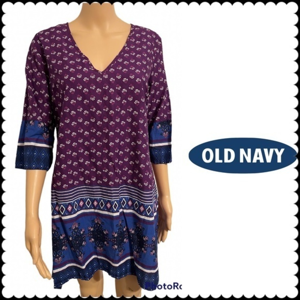 Old Navy Women’s Medium Multicolored Bohemian V-neck Tunic Blouse